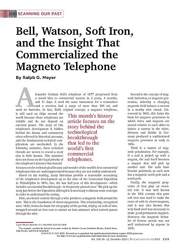 2020 - Bell, Watson, Soft Iron, and the Insight That Commercialized the Magneto Telephone, Ralph O. Meyer