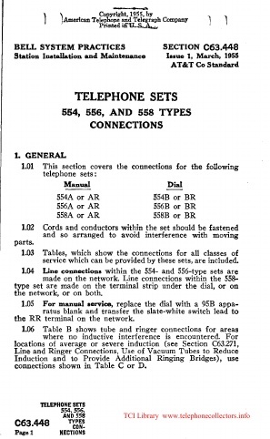 C63.448 i1 Mar55 - Telephone Sets - 554, 556, 558 - Conn