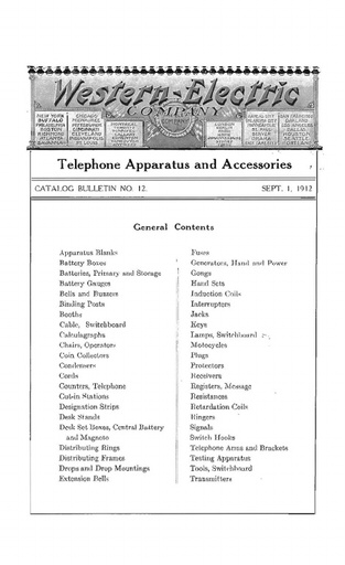 1912 WE Catalog Bulletin No. 12 - Telephone Apparatus and Accessories
