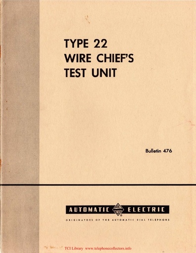 AE TB 476 1955 - Type-22 Wire Chief's Test Unit