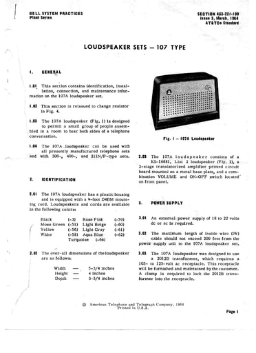 463-221-100 i3 Mar64 - Loudspeaker 107-type - Spokesman