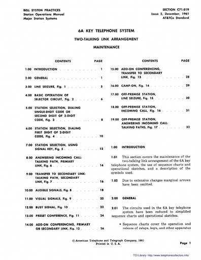 C71.019 6A KTS   Two Talking Link Arrangement   MAINTENANCE  Issue 2 December 1961 tci ocr