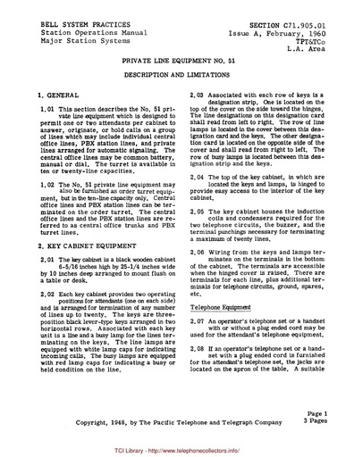 C71.905 01 PRIVATE LINE EQUIPMENT No 51  DESCRIPTION AND LIMITATIONS   Iss A Feb 1960 tci  ocr