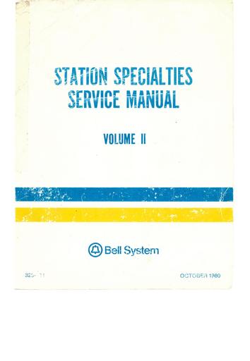 Contents - Station Specialties Service Manual - SSSM - V2 I2 Oct80