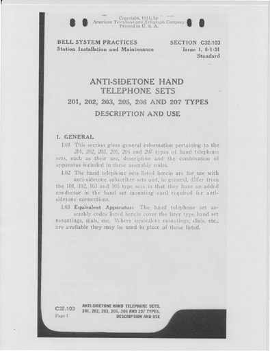 C32.103 i1 Jun31 - AntiSidetone Hand Telephone Sets - Description and Use