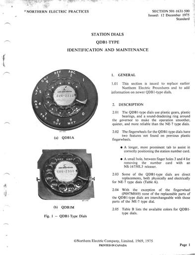 NE 501-1631-500 i12 Dec75 - Dials - QDB1-type -  ID, Maintenance