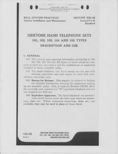C32.102 i2 Jun31 - Sidetone Hand Telephone Sets - Description