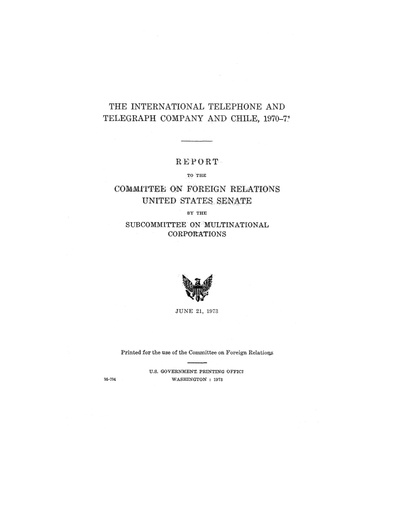 The ITT Company and Chile - 1970-77 Report