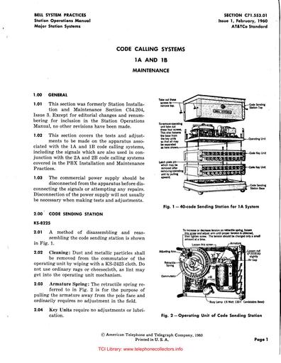 C71.553.01 i1 Feb60 - 1A 1B Code Calling Systems - Maintenance