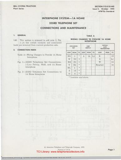 512-510-443 i2 Oct70 - Home Interphone Connections - 2558D