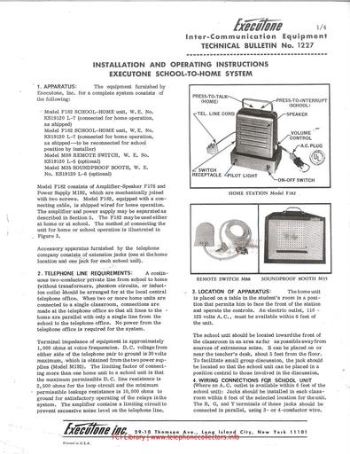 Executone Inter-Communication Equipment Technical Bulletin No. 1227