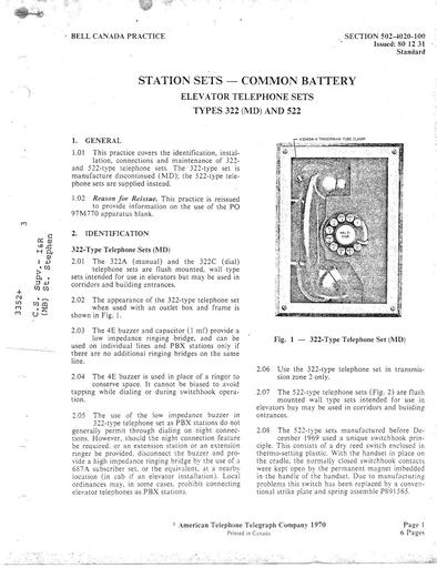 502-4020-100 Dec80 - 322, 522 Elevator Sets