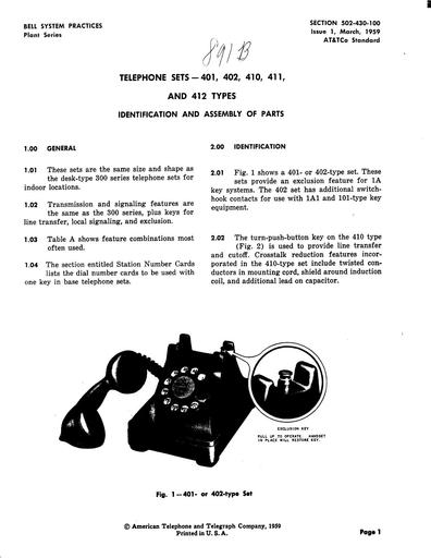 502-430-100 i1 Mar59 - 401, 402, 410, 411, 412 - ID, Assembly