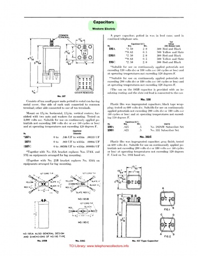 Western Electric Capacitor - Fuse - Lamp Reference