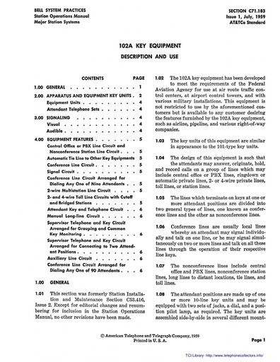 C71.183 102A Key Equipment   Description and Use   Issue 1    July 1959 tci ocr