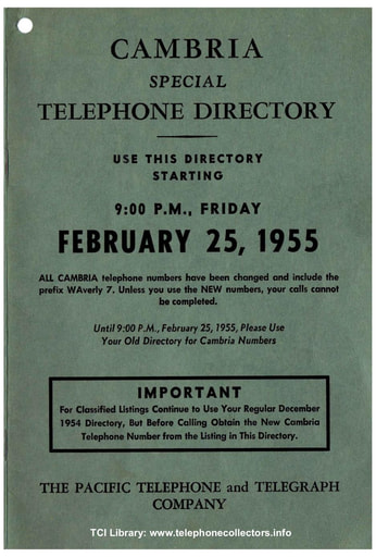 Pacific Telephone Feb55 Cambria Special Telephone Directory tci