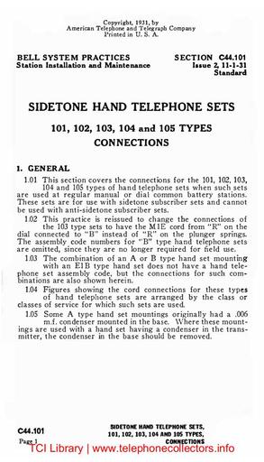 C44.101 i2 Nov31 - Sidetone Hand Telephone Sets - Connections