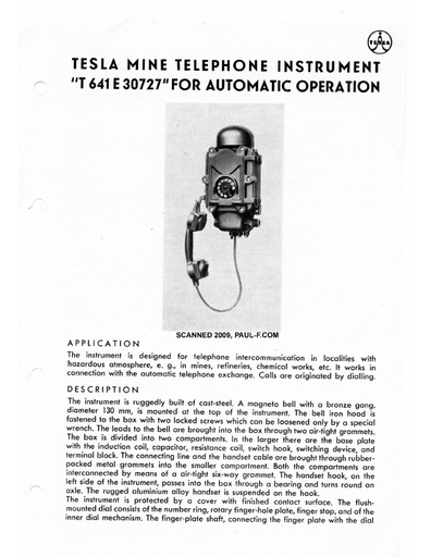 Tesla Mine Telephone Instrument T641 E 30727 for Automatic Operation