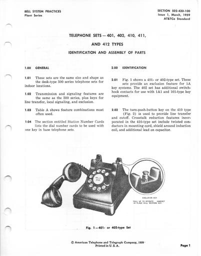 502-430-100 i1 Mar59 - 401, 402, 410, 411, 412 - ID, Assembly