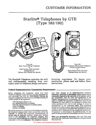 GTE CI-473-202-182 i7 - Starlite Customer Info - Models 182 & 192