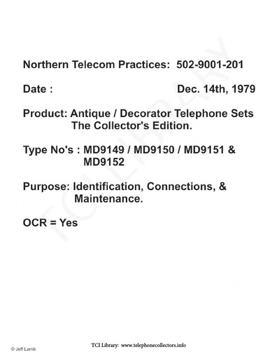 NTP 502-9001-201 Dec79 - Antique Decorator Telephone Set MD9149 MD9150 MD9151 MD915