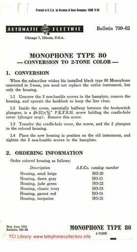 AE TB 700-82 Jun55 - Monophone Type-80 Conversion to 2-Tone Color
