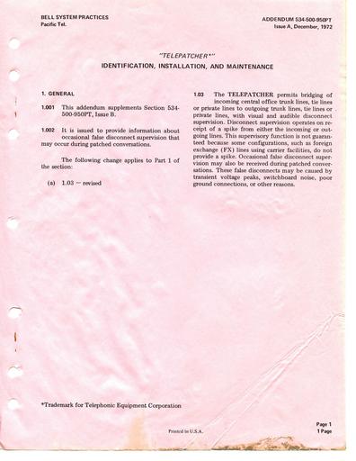 534-500-950 PTT iB Apr 72 - Telepatcher with addendum