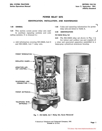C43.154 Power Relay Sets   Identification  Installation  and Maintenance   Issue 3   September 1961 tci ocr