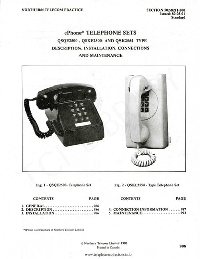 NTP 502-8211-200 May80 - Nortel ePhone Tel 2500 2554 Desc Inst Conn Maint