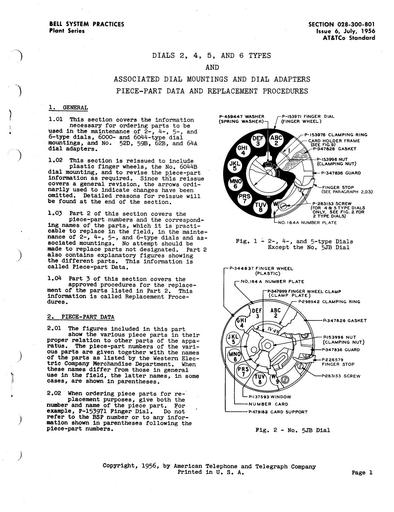 Dials, 028-300-801 i6 Jul56 - 2, 4, 5, and 6 type dials - Piece Part Replacement Procedures