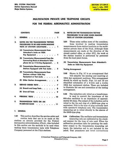 C71.834 2 Multi Station Private Line Telephone Circuits For The FAA   Issue 1   July 1959 tci ocr