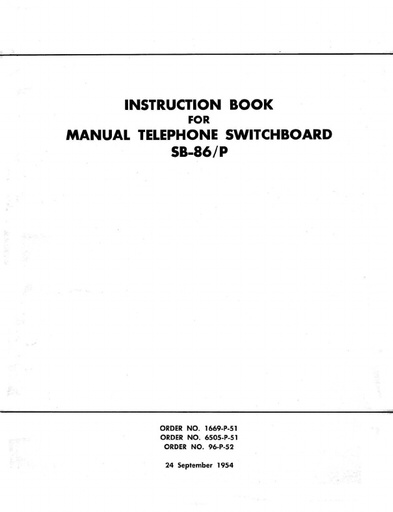 SB-86/P Manual Switchboard - Military, Portable - Sep54 - Prelilminary