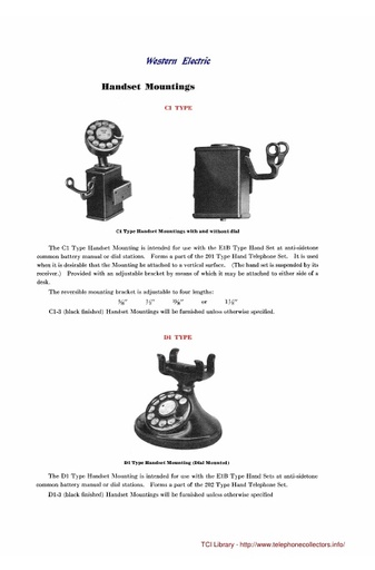 1935 WE Catalog No 9 - Extract - C, D and E-Type Handset Mountings - Description, Wiring and Parts