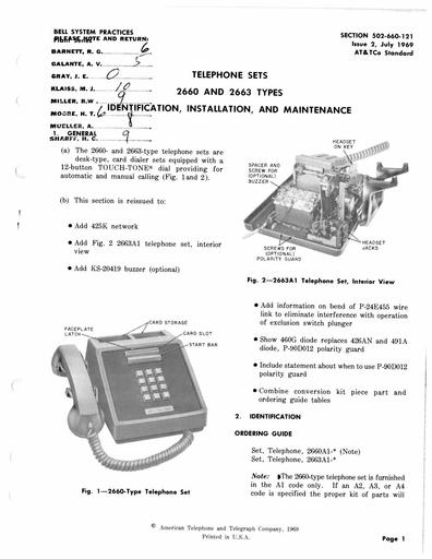 502-660-121 i2 Jul69 - 2660 2663 Telephone Sets ID, Install, Maint