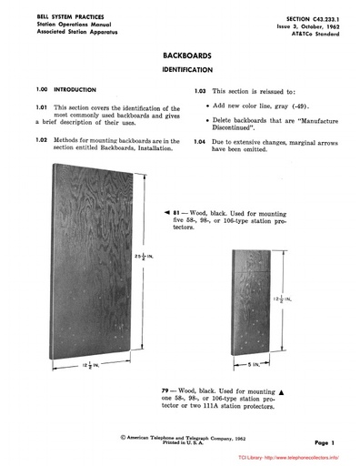 C43.233 1 Backboards   Identification   Issue 3   October 1962   With Issue A Addendum tci ocr
