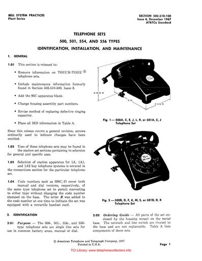 502-510-100 i6 Dec67 - 500, 501, 554 and 556-type Sets - ID, Inst, and Maint.