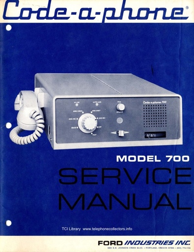 Code-a-phone 700 - Service Manual i2 Sep73