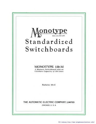 AE Bulletin 101-E 1929 - Monotype 150-M Magneto Switchboard