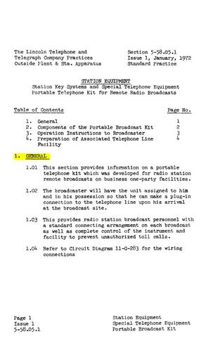 LTT 5-58.05.1 i1 Jan72 - Portable Telephone Kit for Remote Radio Broadcasts