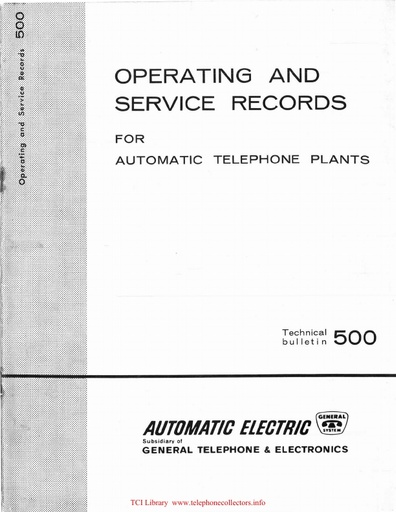 AE TB 500 i7 1961 - Operating and Service Records for Automatic Telephone Plants