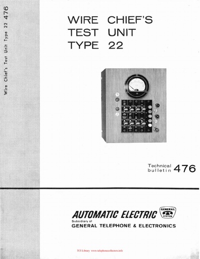 AE TB 476 i2 1962 - Wire Chief's Test Unit - Type 22