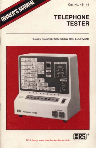 Radio Shack Telephone Tester Owners Manual - Model 43-114
