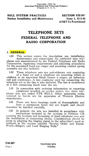 C32.507 Federal 802A-1 Telephone Set