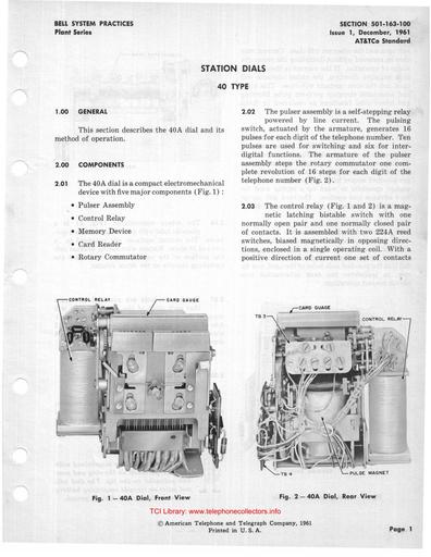 501-163-100 i1 Dec61 - Station Dials 40-Type