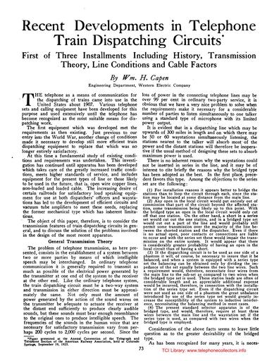 23 - Recent Developments in Telephone Train Dispatching Circuits - 1923