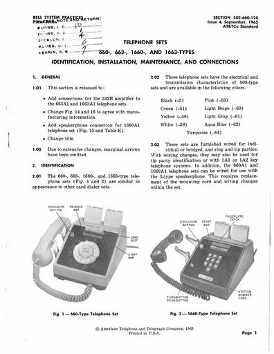 502-660-120 i4 Sep65 - 660-Series Telephone Sets