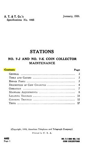 AT&T Spec 4465 7-J And 7-K Coin Collectors