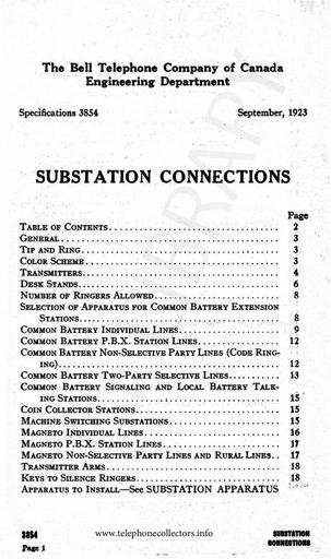 BTC Specification 3854 - Sept 1923 - Substation Connections