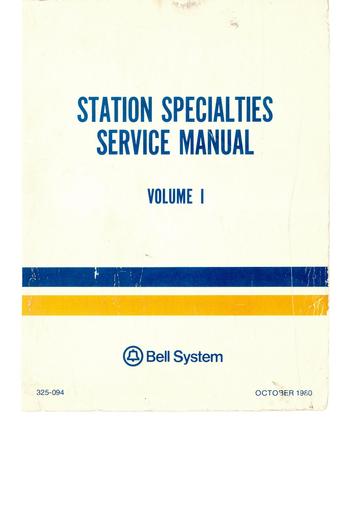 Contents - Station Specialties Service Manual - SSSM - V1 I6 Oct80