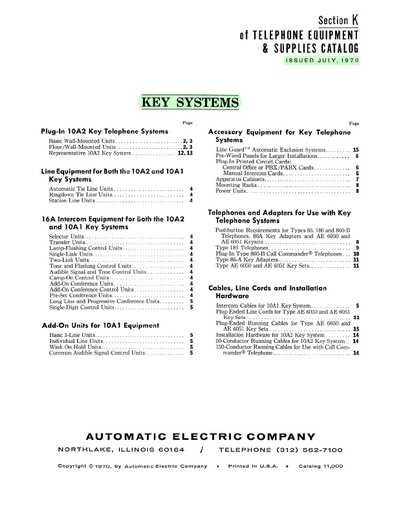 AE Catalog 11000 - Section K - Key Systems - Jul70